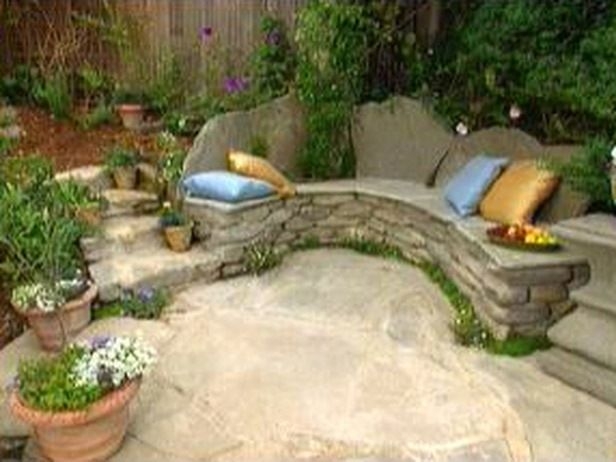 Cottage Garden Bench with Integrated Flagstone Backrest