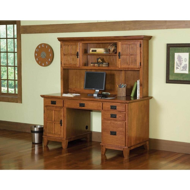Cottage Oak Office Furniture Desk Hutch: Five Drawers Tapered Legs