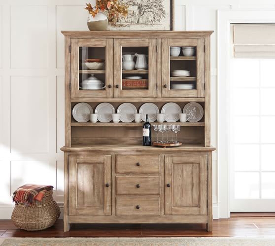 Cottage Style Buffet Cabinet In Weathered Oak With Plate Rack