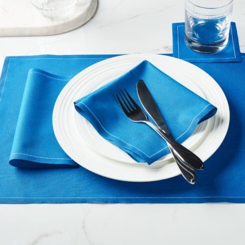 Cotton Placemat Contrast Stitching Rectangular Coastal Modern