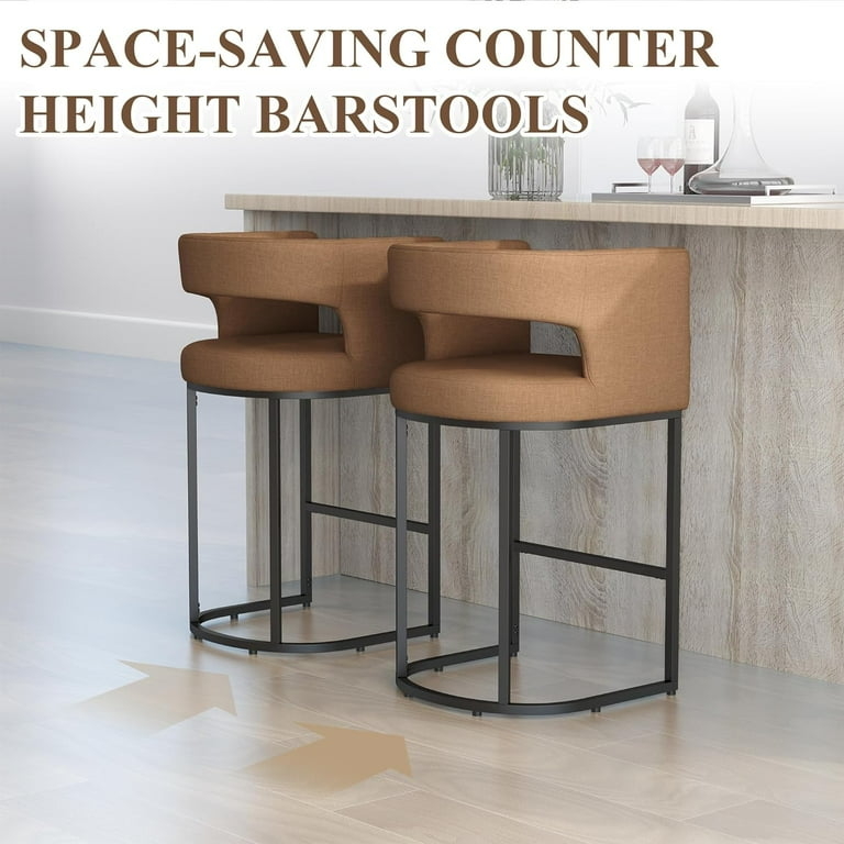 Counter Bar Stool, Modern Chestnut Brown Barrel Back, Semi-Circular Base