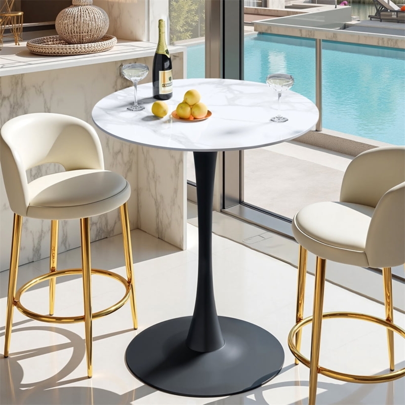 Counter Height Bar Table Sintered Stone Top Dark Tulip Base