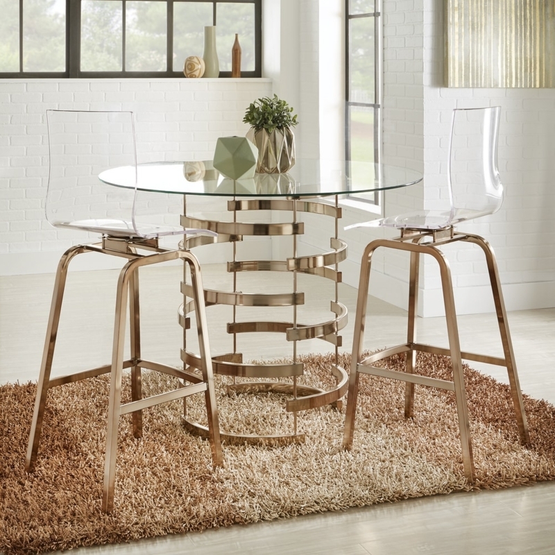Counter Height Dining Set: Champagne Gold Vortex Base & Acrylic Stools
