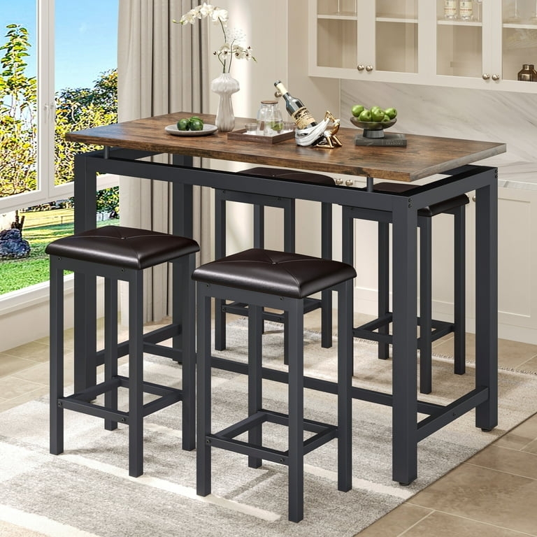 Counter Height Set: Button Tufted Backless Stools. Industrial Modern Style.