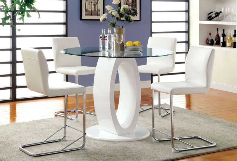 Counter Height Set Oval Cutout Pedestal Chrome Cantilever Frames Glass