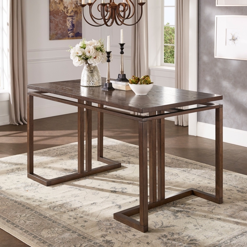 Counter Height Table Architectural Open Frame Base Dark Oak