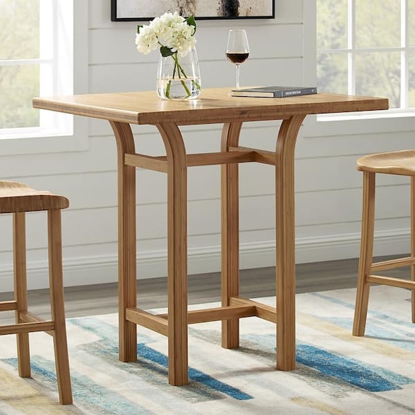 Counter Height Table Caramelized Wood Finish Square Top Flared Legs