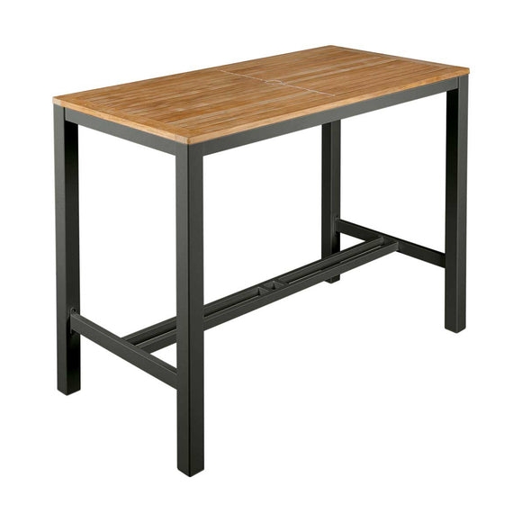 Counter Height Table Charcoal Gray Frame Slatted Wood Top