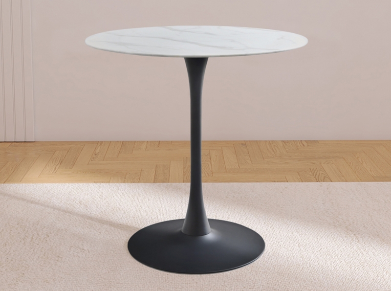 Counter Height Table Dark Trumpet Base Marble Pattern Top