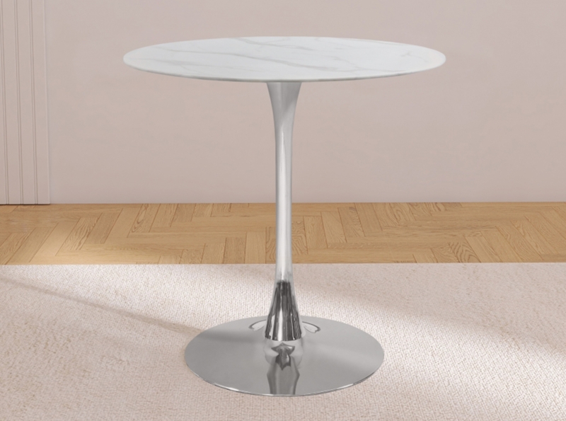 Counter Height Table Polished Chrome Tulip Base Marble Look Top