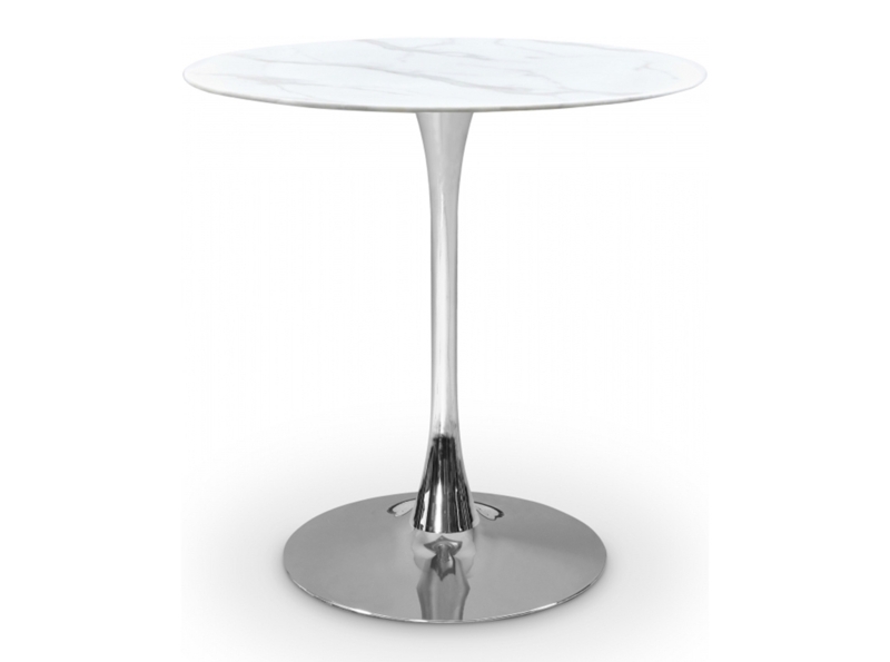 Counter Height Tulip Table Polished Chrome Base Beveled Marble Top