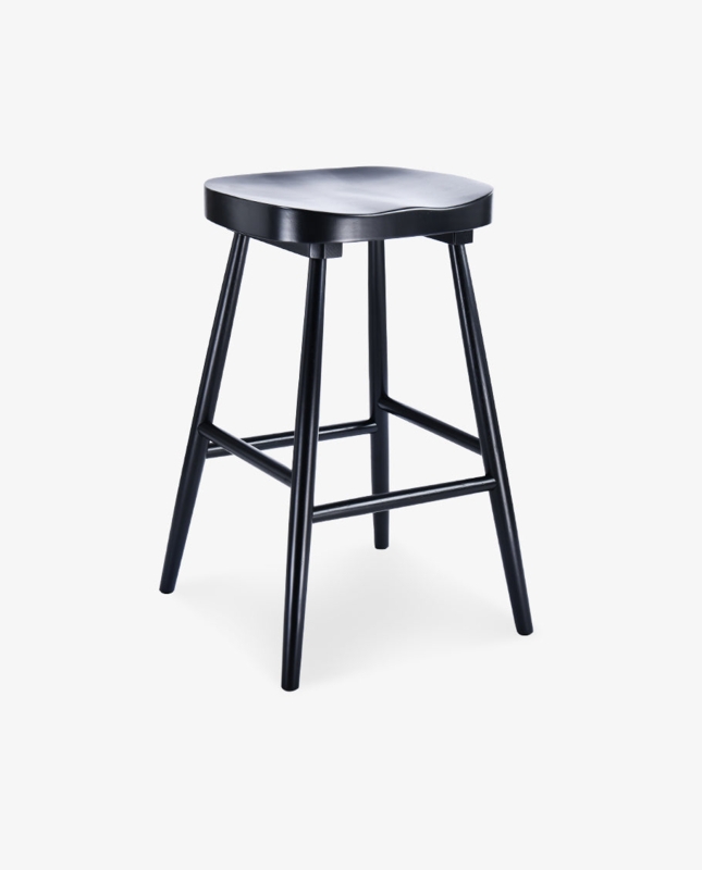 Counter Stool Backless Matte Black Saddle Seat Tapered Legs