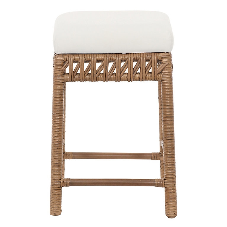 Counter Stool Backless Washed Light Rattan Diagonal Weave Detail