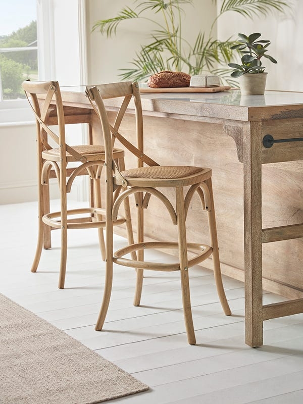 Counter Stool Crossback Design Woven Seat Circular Footrest