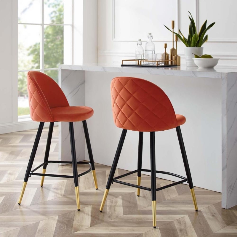 Counter Stool, Diamond Quilted Back with Tapered Black Legs