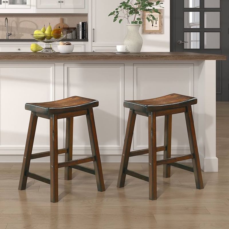 Counter Stool Distressed Cherry Backless Saddle Farmhouse Island Seating