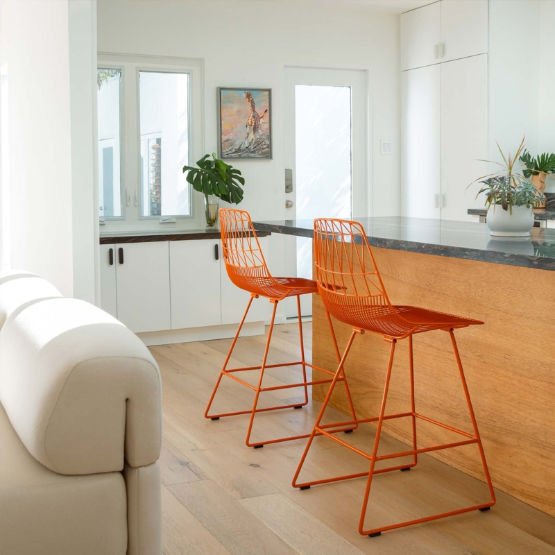 Counter Stool, Geometric Wire Mesh Seat with Metal Sled Base