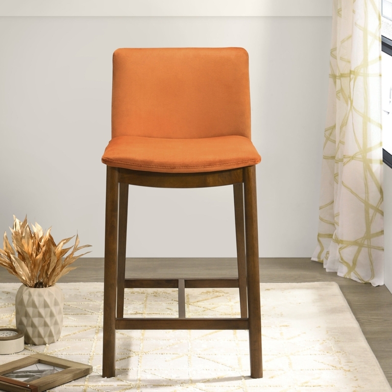 Counter Stool, Low Back Velvet Seat with Tapered Wood Legs