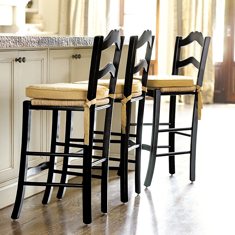 Counter Stool Matte Black Curved Ladder Back Tie On Cushions Italian