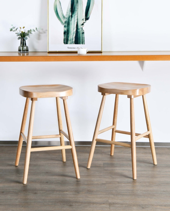 Counter Stool Natural Wood Saddle Seat Shaker Style