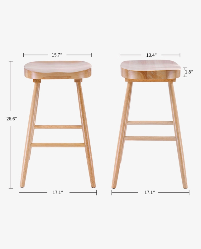 Counter Stool Natural Wood Saddle Seat Tapered Legs