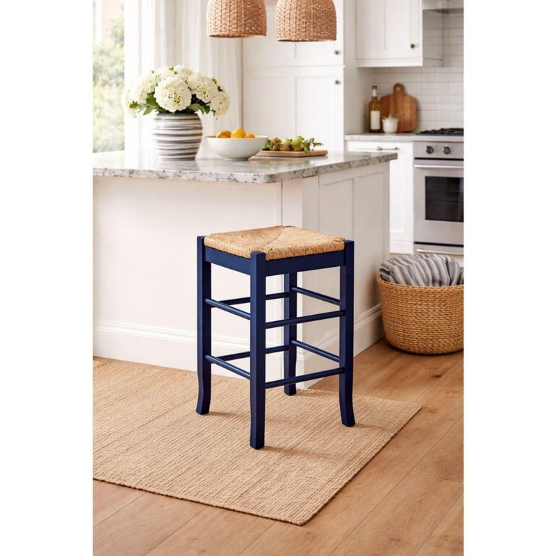 Counter Stool Navy Blue Backless Square Seat Coastal Farmhouse