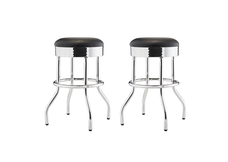 Counter Stool Polished Chrome Flared Legs Black Seat Retro Modern