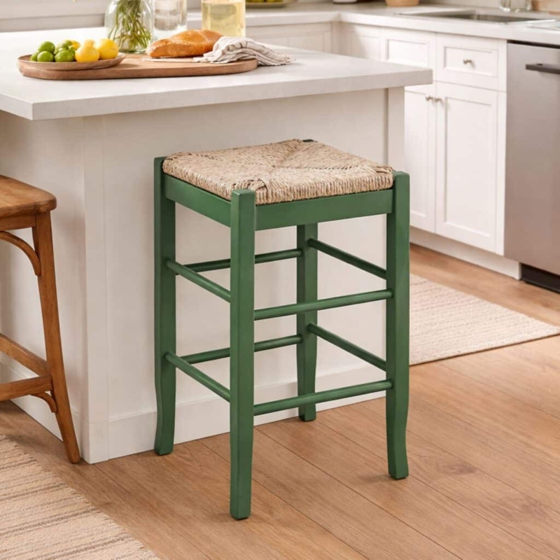 Counter Stool Sage Green Matte Backless Square Seat Farmhouse Kitchen