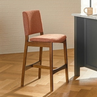 Counter Stool, Textured Woven Fabric Seat on Walnut Wood Frame
