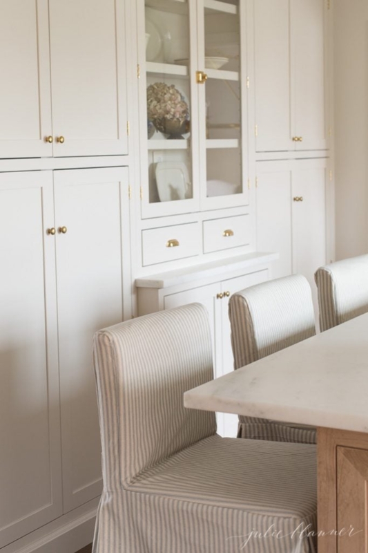 Counter Stool Ticking Stripe Slipcover Antique Brass Transitional