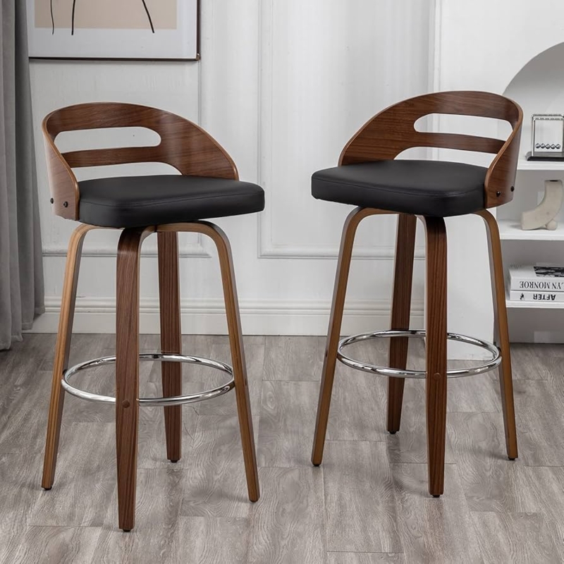 Counter Stool Walnut Bentwood Swivel with Slatted Back