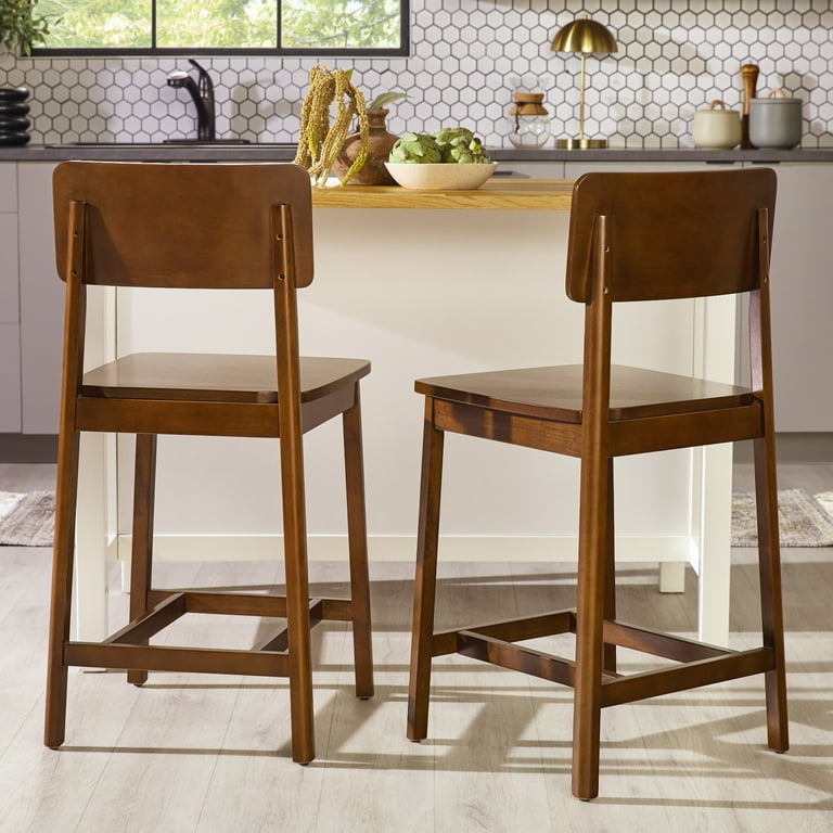 Counter Stool Walnut Wood with Minimalist Open Back and Square Seat