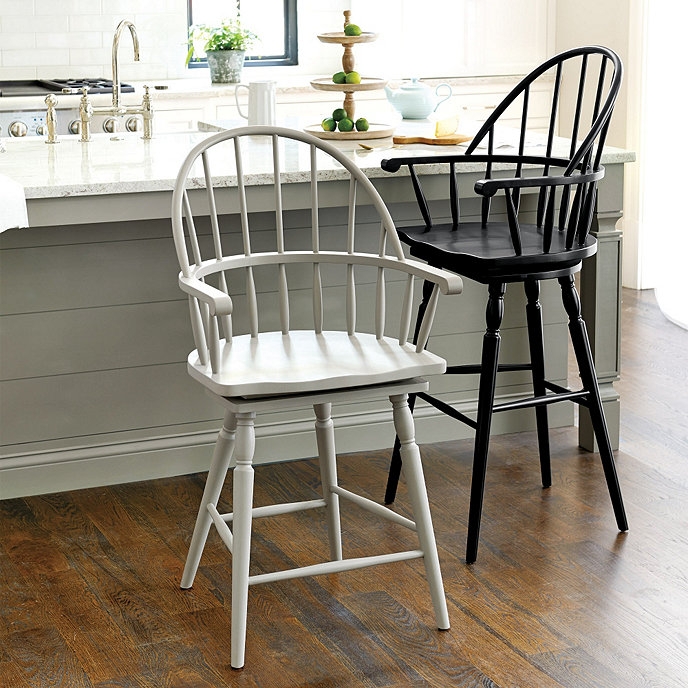 Counter Stool with Curved Arms in Light Gray, Windsor Swivel Counter Stool.
