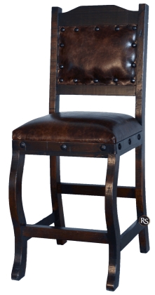Counter Stool with Curved Front Legs, Nailhead Trim, Distressed Wood