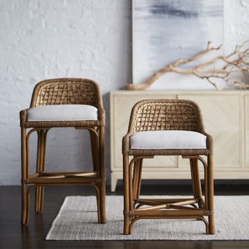 Counter Stool Woven Backrest X Brace Footrest Coastal Chic