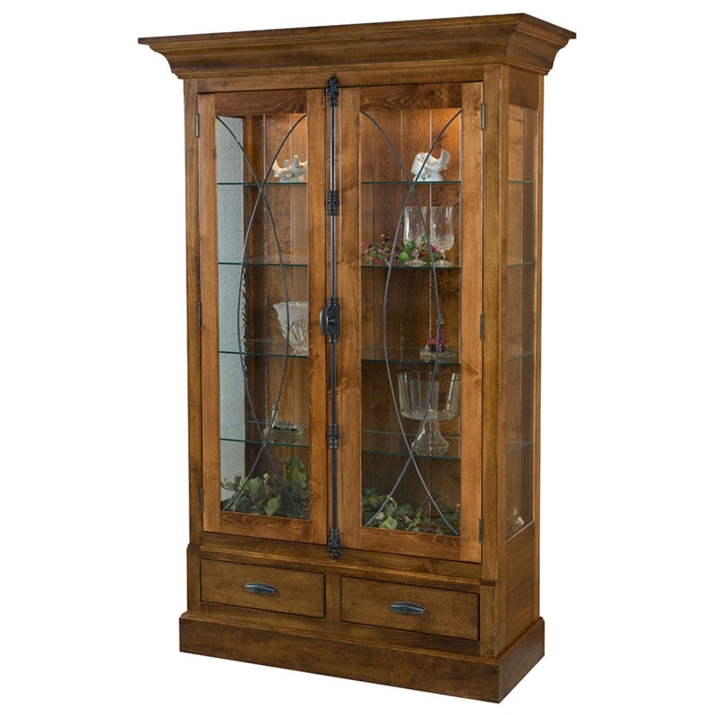 Cremone Bolt Display Cabinet Arched Muntins Bottom Drawers