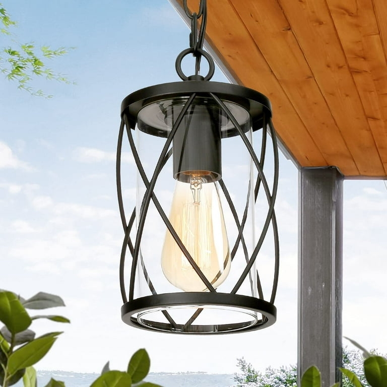 Criss Cross Cage Pendant with Cylindrical Glass, Farmhouse Porch Light.