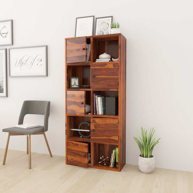 Cube Bookcase Mixed Open Closed Storage with Staggered Doors