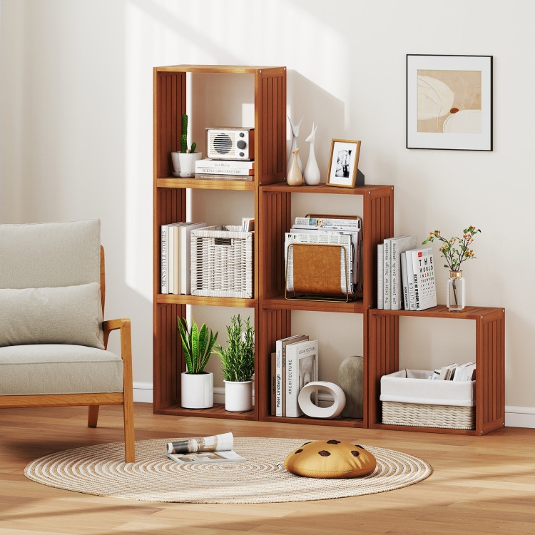 Cube Bookcase Slatted Side Bookcase in Warm Amber Wood
