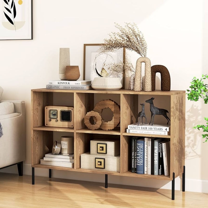 Cube Bookcase with Five Metal Legs, Low Profile Storage