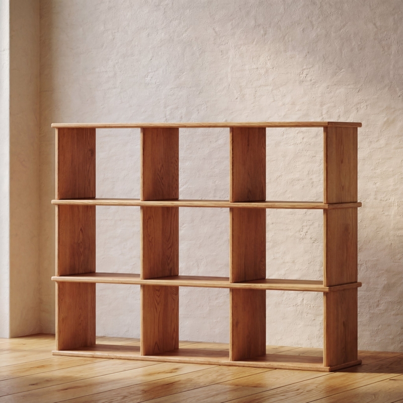 Cube Bookshelf Solid Red Oak with Thick Panels Open Back