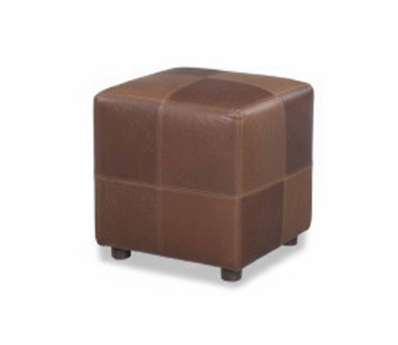 Cube Ottoman featuring Patchwork Paneling and Chestnut Brown Finish