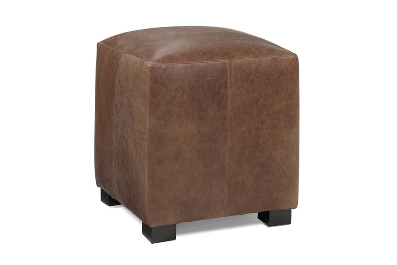 Cube Ottoman in Distressed Brown with Paneled Stitching