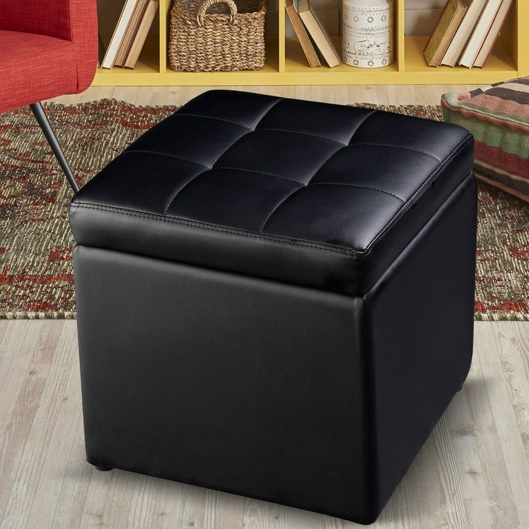 Cube Ottoman with Tufted Lid and Hinged Top Storage