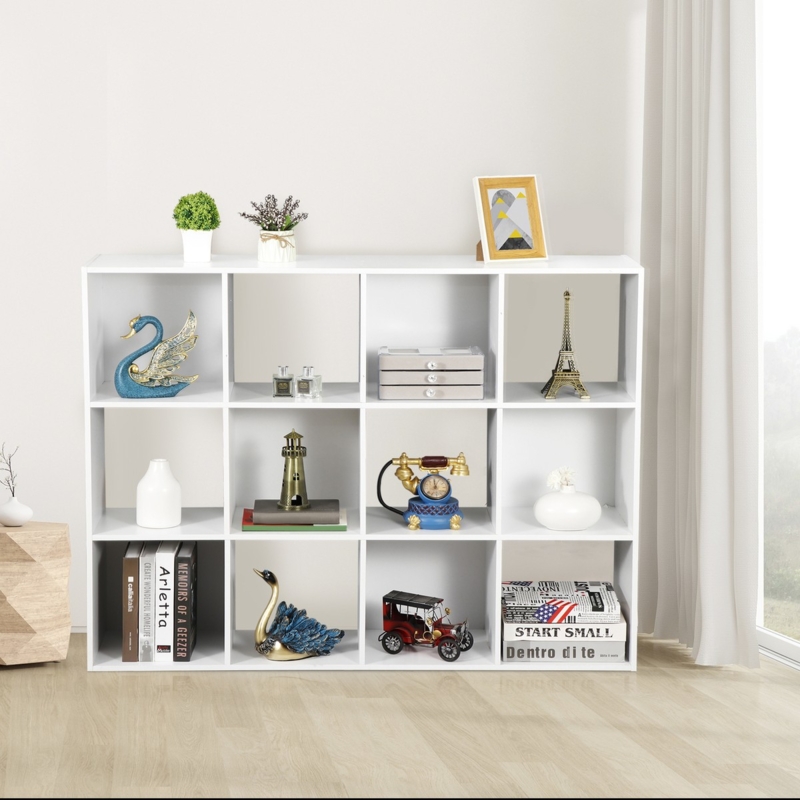 Cube Storage Organizer White Floor-Standing Bookcase 3-Tier