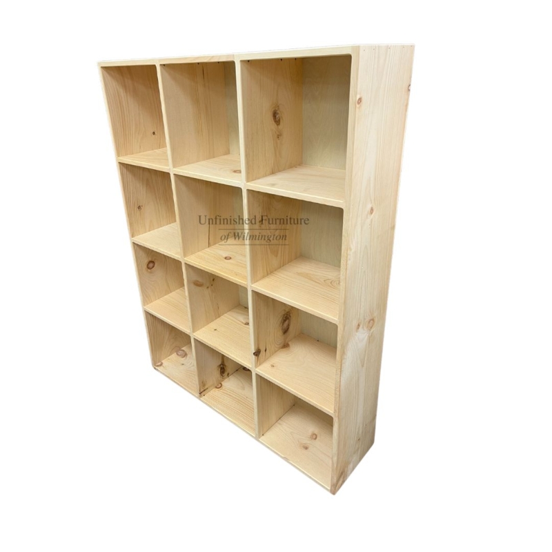 Cube Storage Unfinished Pine with 12 Hole Grid Layout