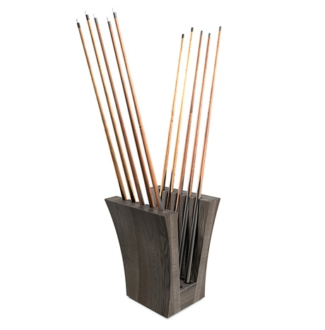 Cue Rack Sculptural Charcoal Wood with V-Shaped Flared Design