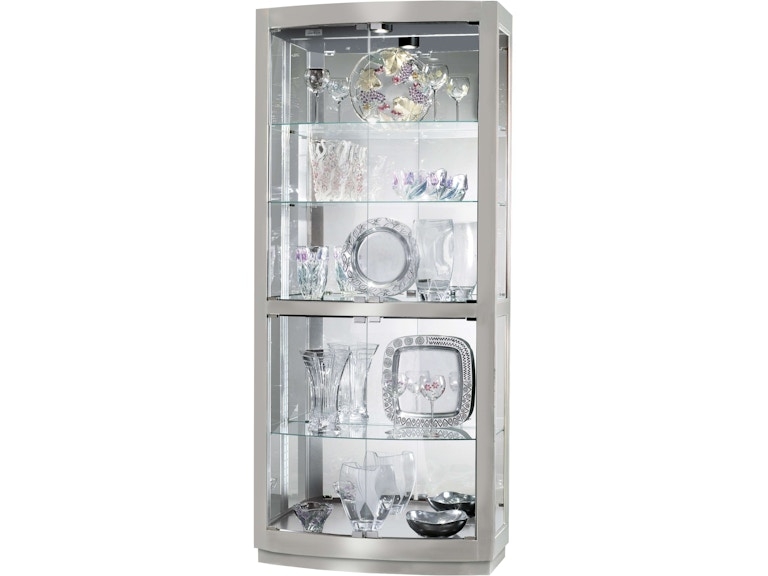 Curio Cabinet Curved Front Brushed Silver Mirrored Back Contemporary Glam