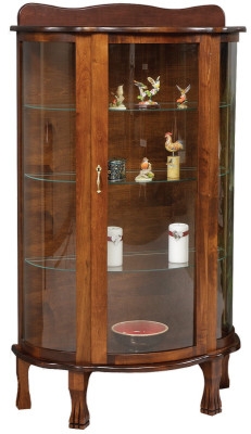 Curio Cabinet Curved Glass Sides Traditional Wood Arched Pediment