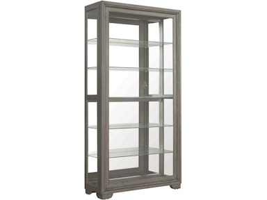 Curio Cabinet Demilune Profile Mirror Back Silver Finish Transitional Case